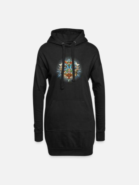Kunstvolles Amulett aus Insekten in floraler Form - Hoodie-Kleid - Schwarz