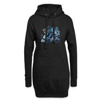 Blauer Drachen im Wolkenfluss - Hoodie-Kleid - Schwarz - Vorne