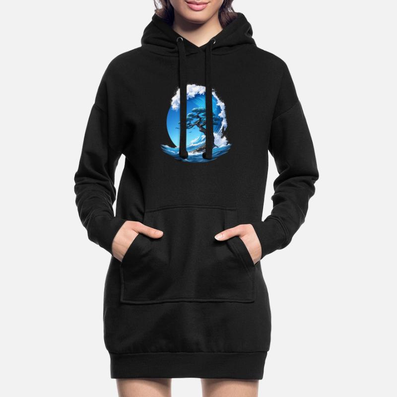 A tree under a wave Hoodie Dress