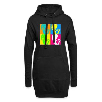 Popart Sportliche Damen - Hoodie-Kleid - Schwarz - Vorne