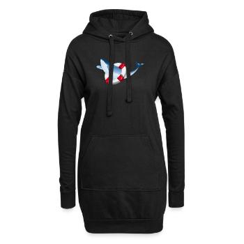 Poisson baleine bleu vif avec bouée de sauvetage - Sweat-shirt à capuche long Femme - noir - Devant