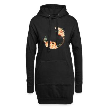 Pfirsichhälfte,Pfirsiche,Pfirsichblüten im Kranz - Hoodie-Kleid - Schwarz - Vorne