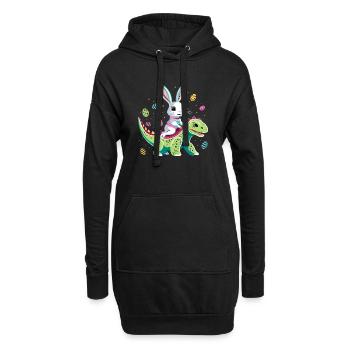 Easter Bunny Rides Dinosaur - Hoodie Dress - black - Front