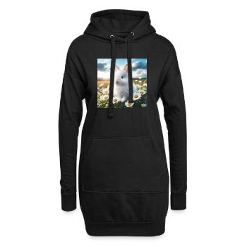 Entzückender weißer Hase - Hoodie-Kleid - Schwarz - Vorne