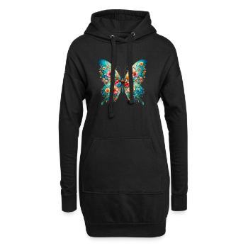 Papillon décoré de fleurs - Sweat-shirt à capuche long Femme - noir - Devant