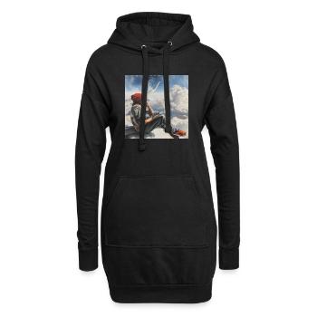 Homme assis sur la turbine de l’avion et fumant - Sweat-shirt à capuche long Femme - noir - Devant