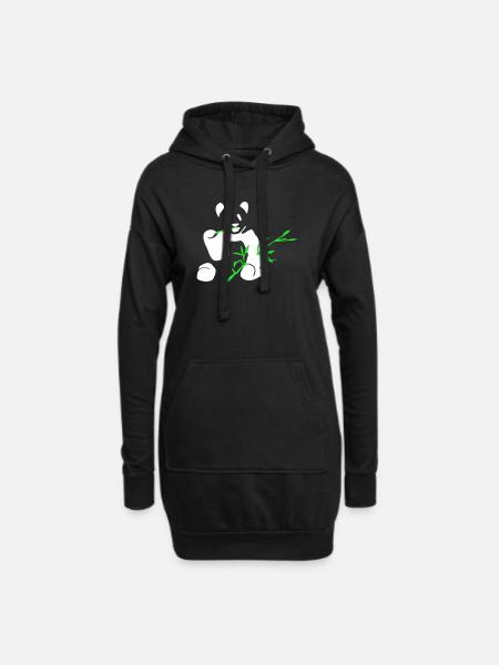 Panda with bamboo - Hoodie Dress - black