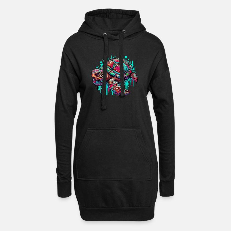 Schildkröte - Hoodie-Kleid - Schwarz