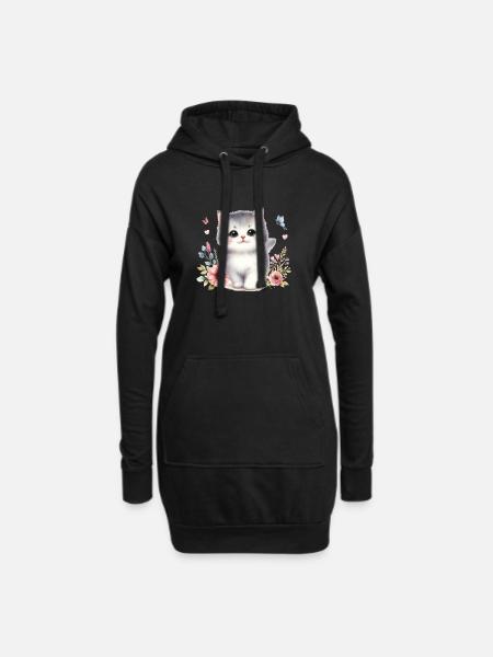 Süße Katze - Hoodie-Kleid - Schwarz