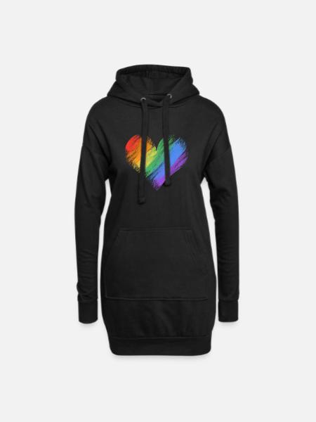 Regenbogenherz Pinselstrich - Hoodie-Kleid - Schwarz