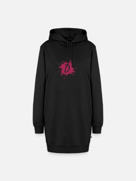 Buchstabe D - Anfangsbuchstabe D - Hoodie-Kleid - Schwarz