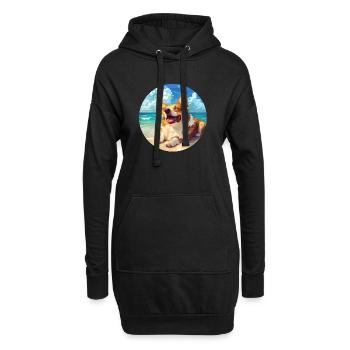 Corgi Joie De Plage Illustration - Sweat-shirt à capuche long Femme - noir - Devant