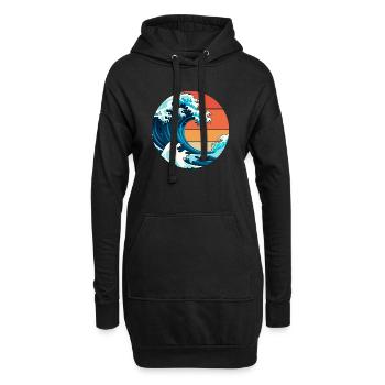 Japanische Welle - Hoodie-Kleid - Schwarz - Vorne