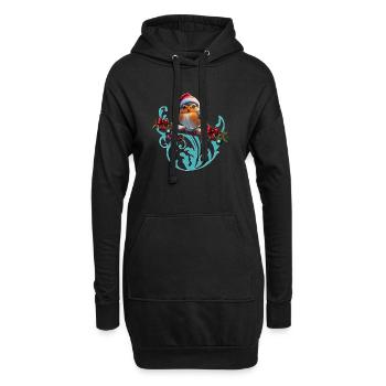 Niedlicher Weihnachtsvogel, der auf einem überdachten Ast sitzt - Hoodie-Kleid - Schwarz - Vorne