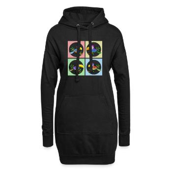 Bunte Papageien in Farbanimation - Hoodie-Kleid - Schwarz - Vorne