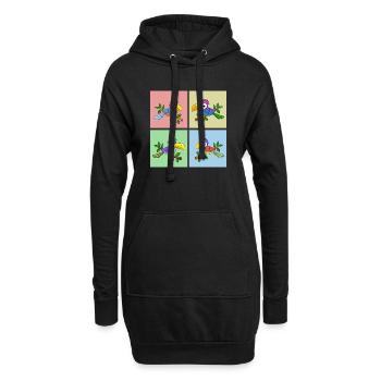 Vier Bunte Papageien in verschiedenen Farben - Hoodie-Kleid - Schwarz - Vorne