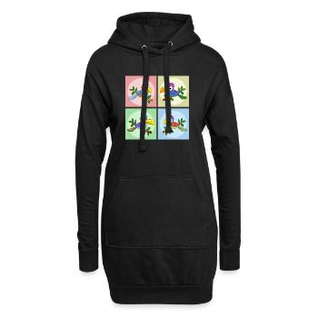 Bunte Papageien - Hoodie-Kleid - Schwarz - Vorne