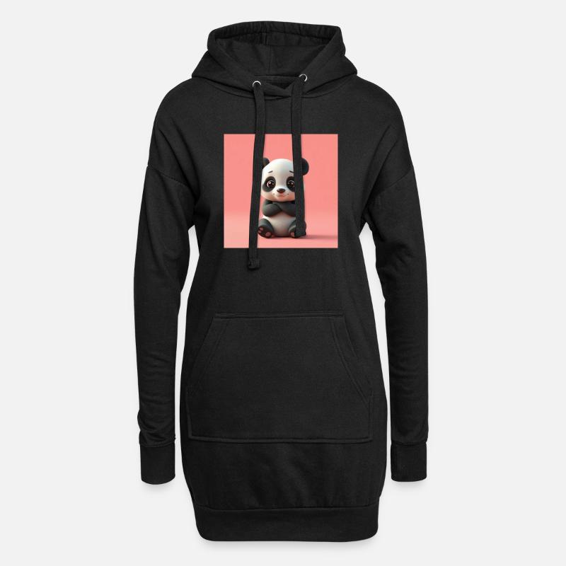 Panda mit Cartoon-Effekt - Hoodie-Kleid - Schwarz
