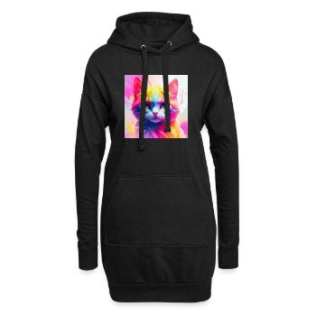 Lebendiges Regenbogenkatzen-Kunstwerk - Hoodie-Kleid - Schwarz - Vorne