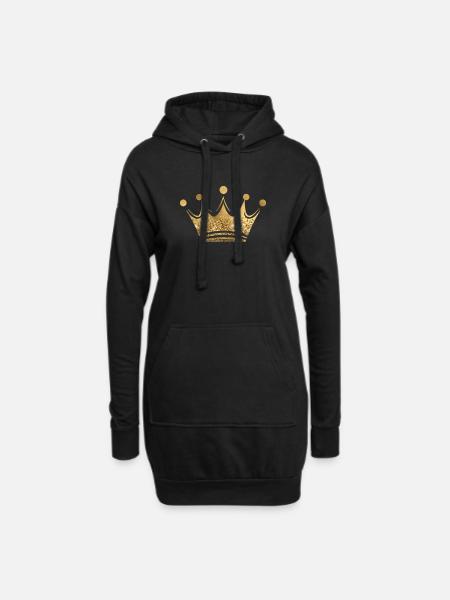 Couronne Reine/Roi Paillettes Dorées Personnalisable - Sweat-shirt à capuche long Femme - noir