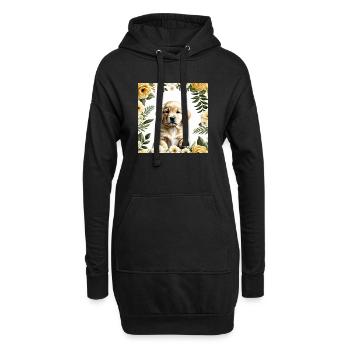 Niedlicher Welpe im Blumenkranz - Hoodie-Kleid - Schwarz - Vorne