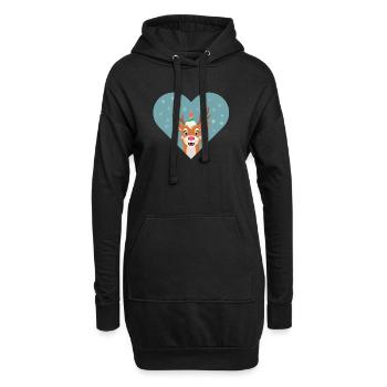 Einhornhirsch im Winterherz - Hoodie-Kleid - Schwarz - Vorne