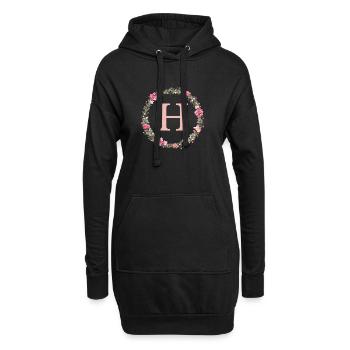 H Monogramm, Blumen-Kranz, personalisierbar - Hoodie-Kleid - Schwarz - Vorne