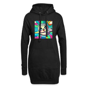 Sceau coloré - Sweat-shirt à capuche long Femme - noir - Devant