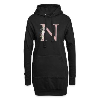 N Monogramme, Floral, Personnalisable - Sweat-shirt à capuche long Femme - noir - Devant