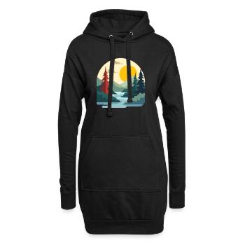 Art vintage du coucher de soleil sur la rivière et la montagne - Sweat-shirt à capuche long Femme - noir - Devant