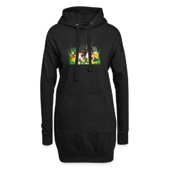 Zwei Meerschweinchen im Blumenwiesenzauber - Hoodie-Kleid - Schwarz - Vorne