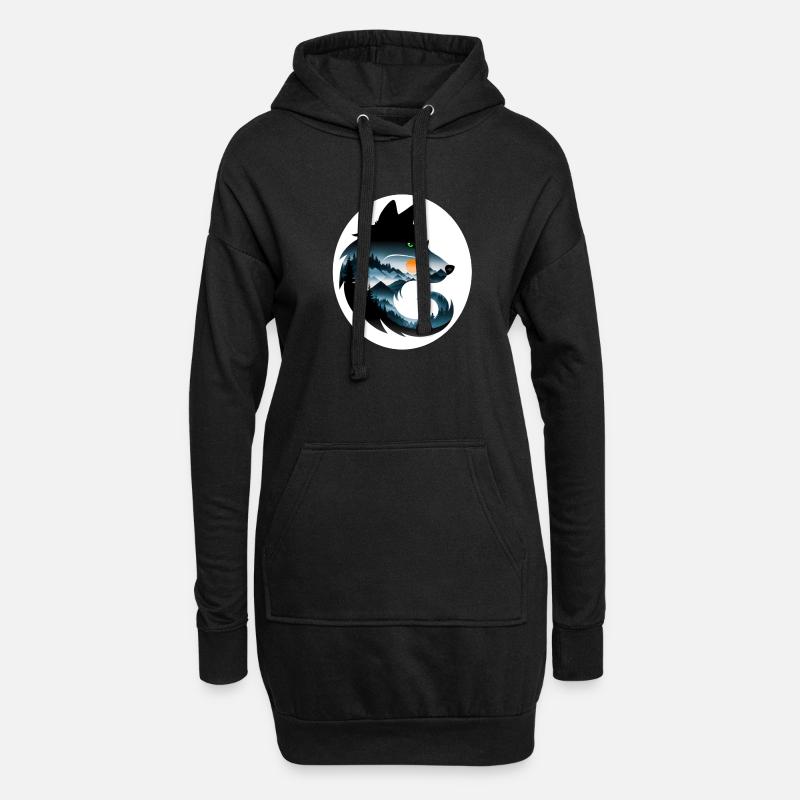 Wolf Landschaft - Hoodie-Kleid - Schwarz