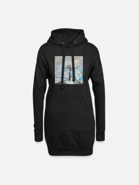 Winterlicher Baum in Aquarellstil - Hoodie-Kleid - Schwarz