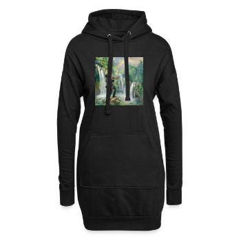 Trompettiste de jazz devant les cascades dans la jungle - Sweat-shirt à capuche long Femme - noir - Devant