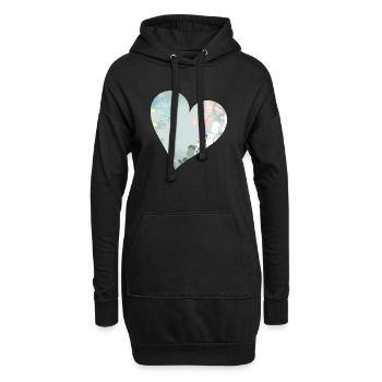 Pastellfarbenes Herz mit floralem Muster - Hoodie-Kleid - Schwarz - Vorne