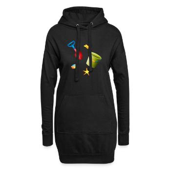 Pelle colorée et seau avec des moules sur la plage - Sweat-shirt à capuche long Femme - noir - Devant
