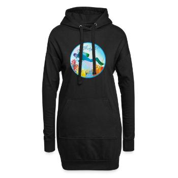 Taucher im bunten Korallenriff - Hoodie-Kleid - Schwarz - Vorne