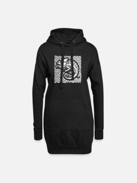 Caméléon art tribal pastel - Sweat-shirt à capuche long Femme - noir