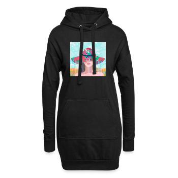 Frau mit psychedelischem farbigem Hut - Hoodie-Kleid - Schwarz - Vorne