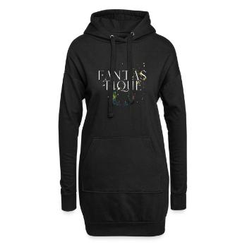 Fantastique - Lebendige Pfauenfedern Typografie - Hoodie-Kleid - Schwarz - Vorne
