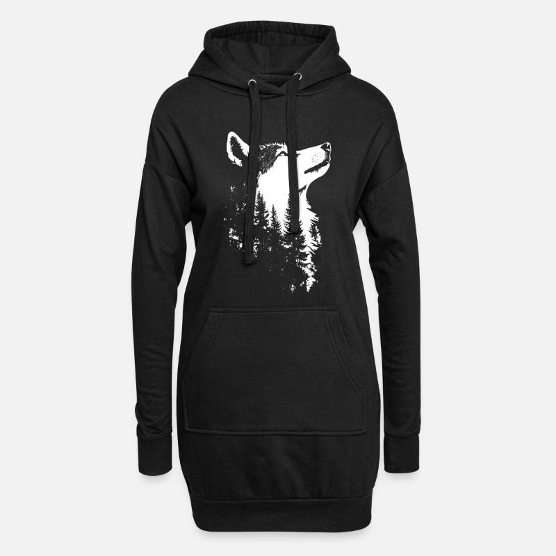 Nordischer Wolf Wald Silhouette - Hoodie-Kleid - Schwarz