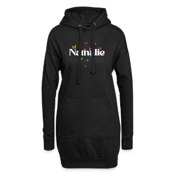 Beau prénom de fille avec des papillons NATHALIE - Sweat-shirt à capuche long Femme - noir - Devant