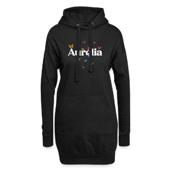 Beau prénom de fille avec des papillons AURELIA - Sweat-shirt à capuche long Femme - noir - Devant