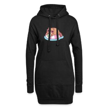 Niedlicher Biber, der auf Poolschwimmer mit Kokosnuss chillt - Hoodie-Kleid - Schwarz - Vorne