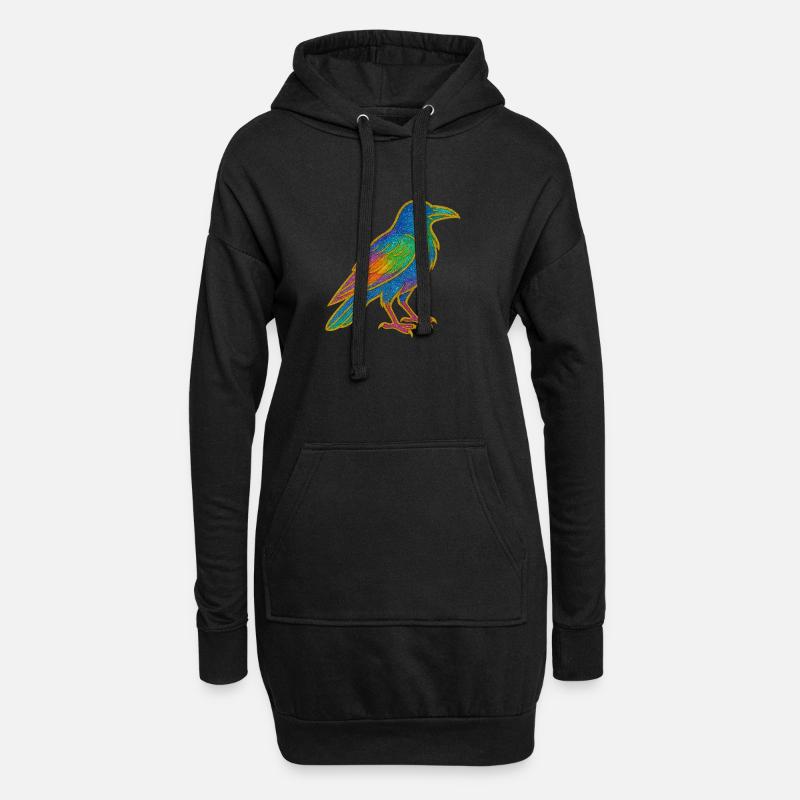 Rabe | Krähe | Regenbogen Vogel Glitzer Patch - Hoodie-Kleid - Schwarz