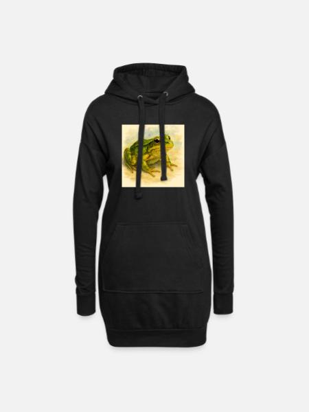 Aquarell Grüner Frosch - Hoodie-Kleid - Schwarz