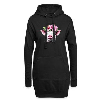 Hibiskuskrone Schwein - Hoodie-Kleid - Schwarz - Vorne