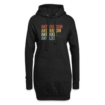 Antifascisme, antiracisme, anti-haine, anti-mensonge - Sweat-shirt à capuche long Femme - noir - Devant