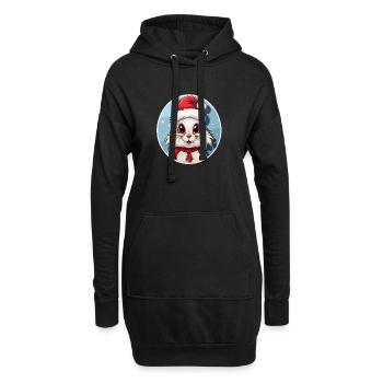 Lapin de Noël Kawaii avec Chapeau de Père Noël - Sweat-shirt à capuche long Femme - noir - Devant