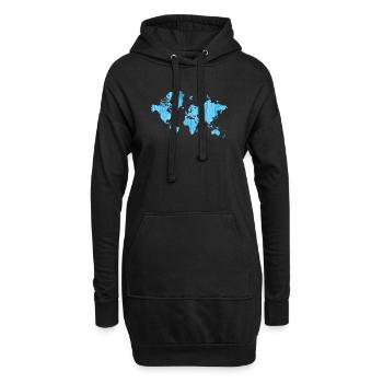Carte du monde Bleu métallique - Sweat-shirt à capuche long Femme - noir - Devant